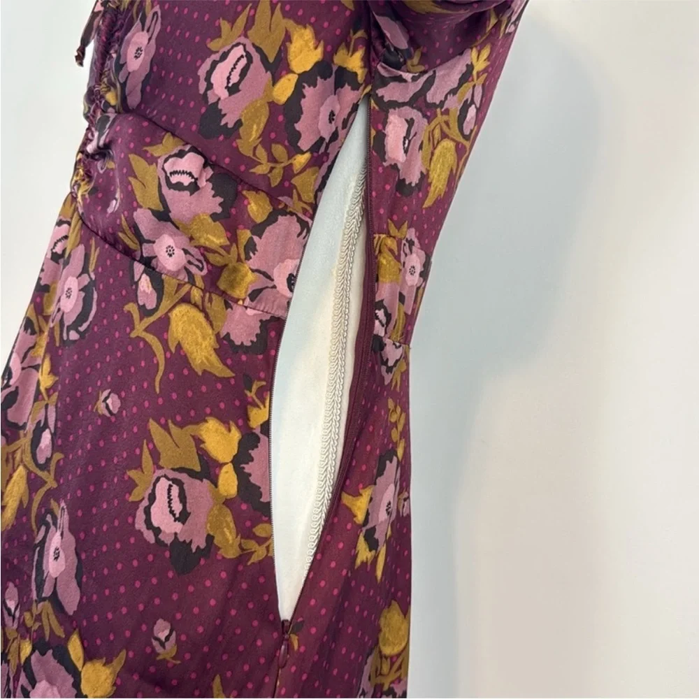 Free People Morning Light Retro Floral Mini Dress in Purple Combo. Size 12.